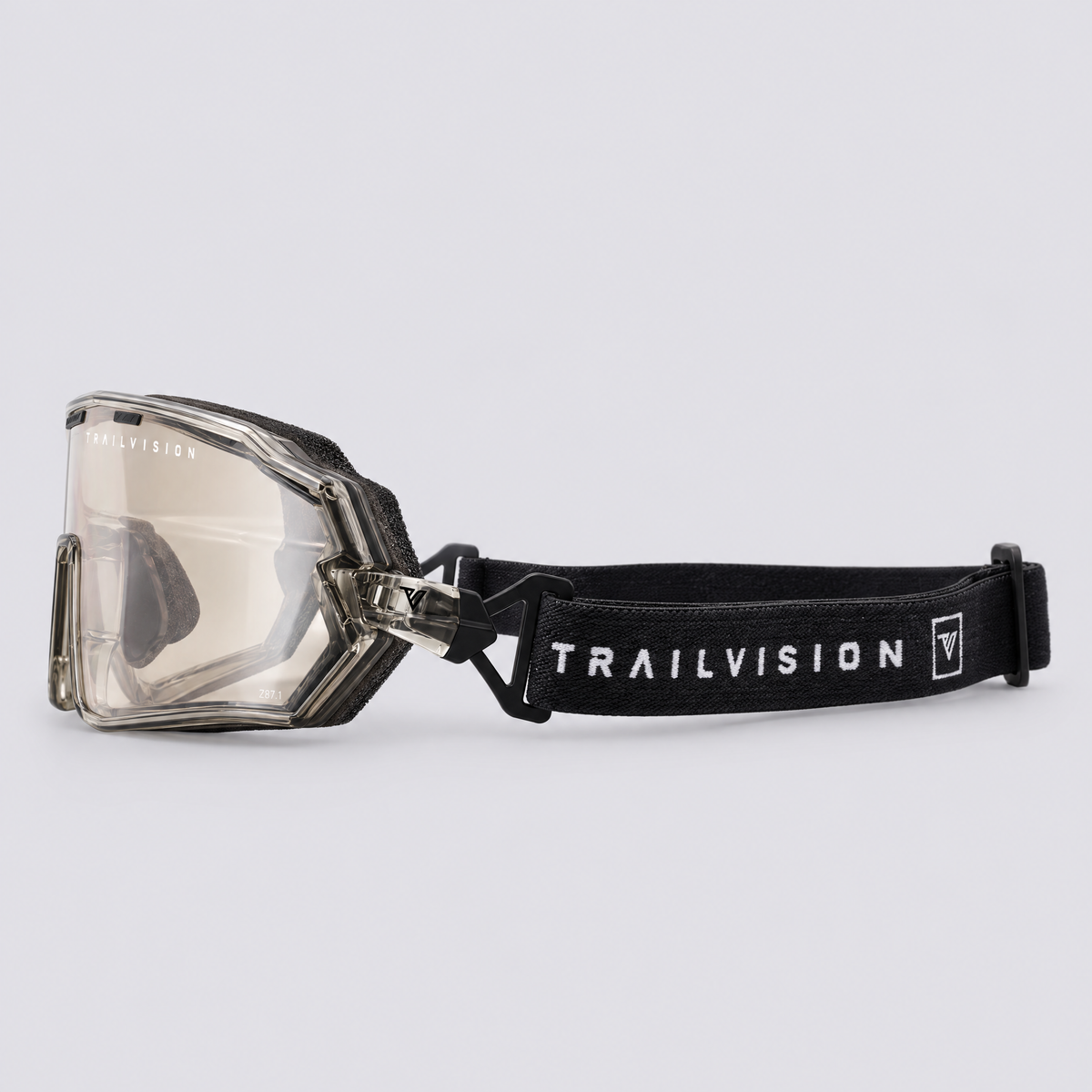 Trailvision Bastion safety glasses – goggle mode with head strap – side view