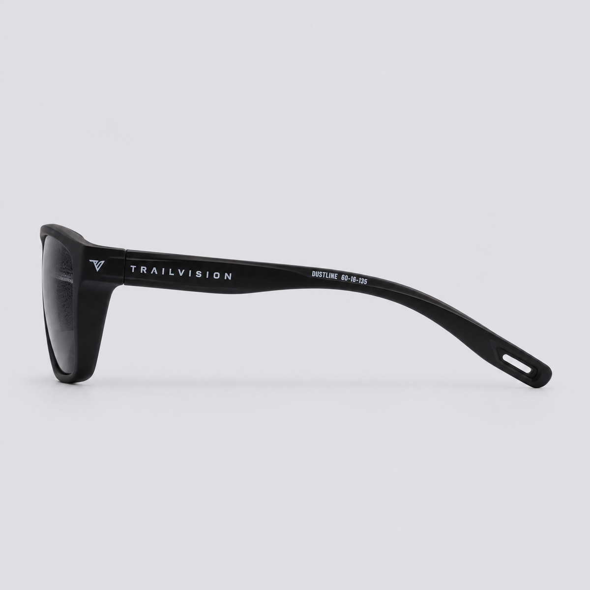 Trailvision Dustline sunglasses, Matte Black frame with polarized Smoke lenses, side view
