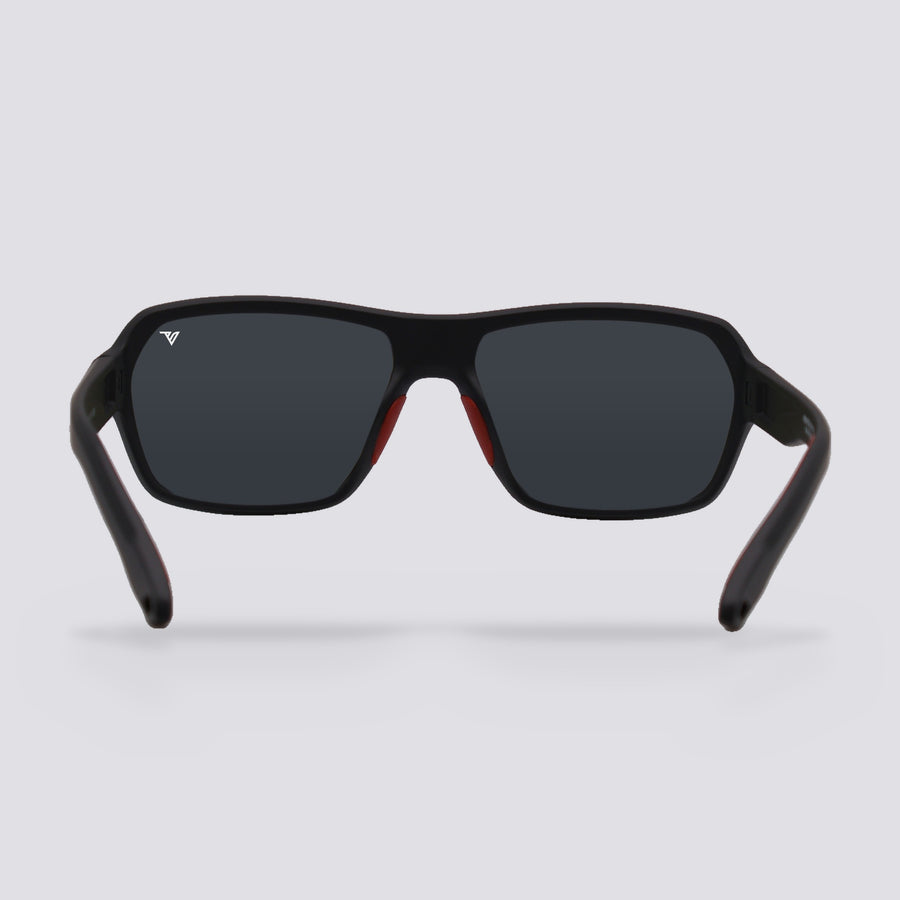 Frontier Matte Black, Polarized Smoke lens, back view