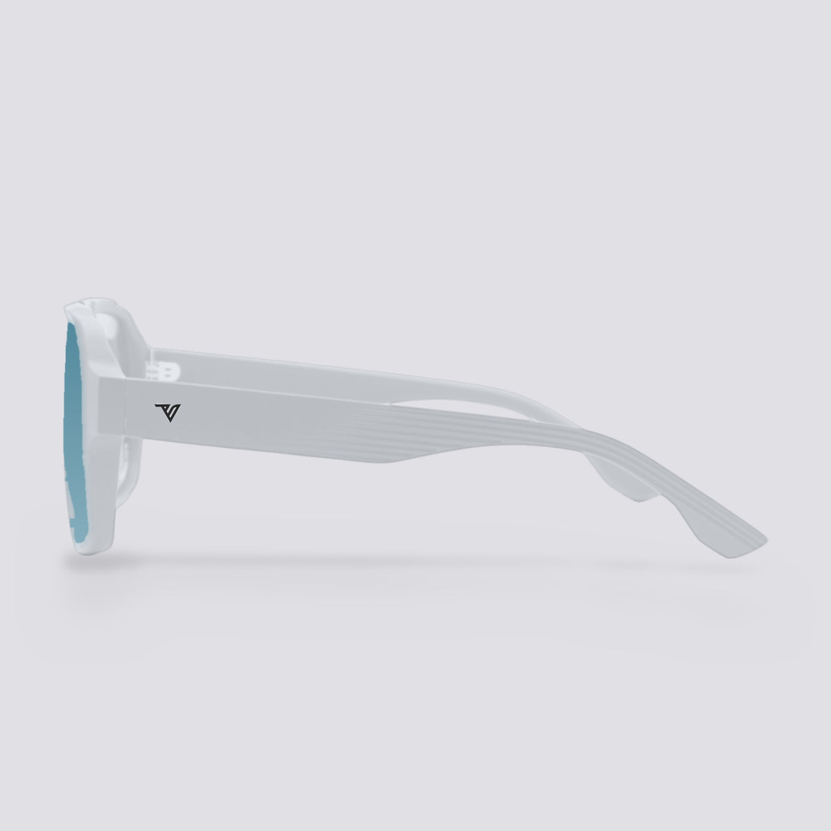 Highland polarized sunglasses, Frosted Clear frame, Ice Blue Mirror lens, side view
