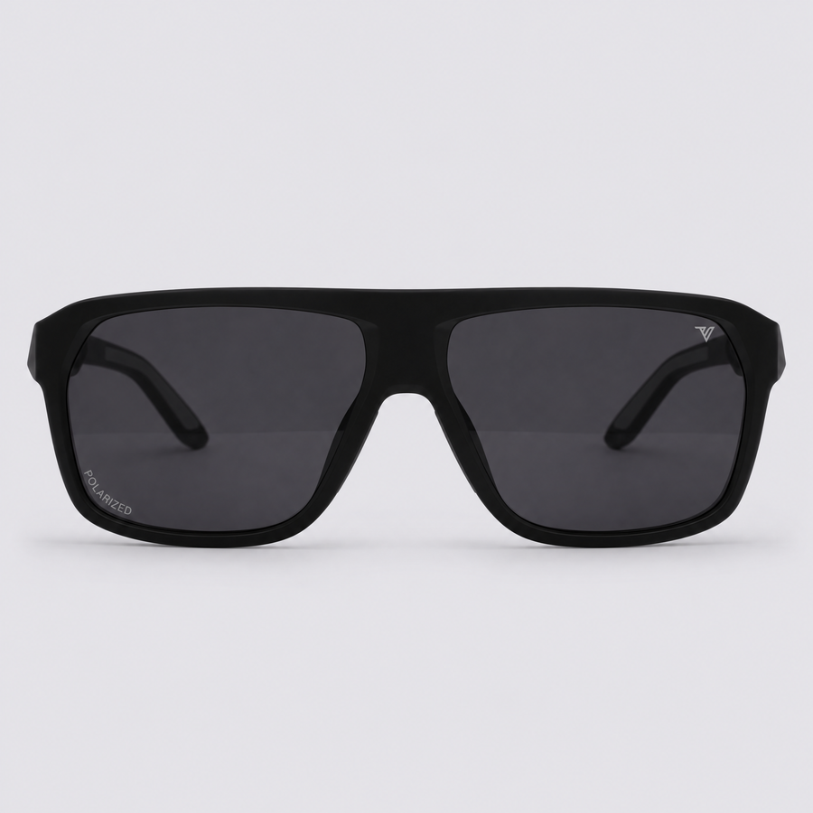 Trailvision Northbound sunglasses, Matte Black frame with polarized Smoke lenses, front view