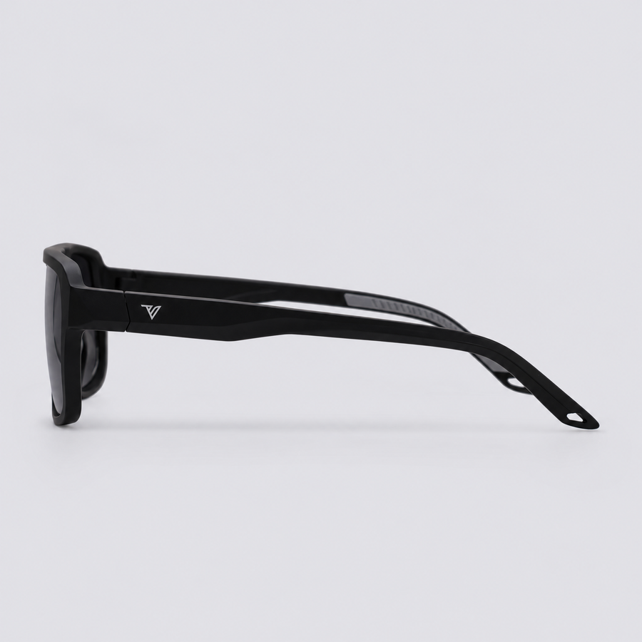 Trailvision Northbound sunglasses, Matte Black frame with polarized Smoke lenses, side view