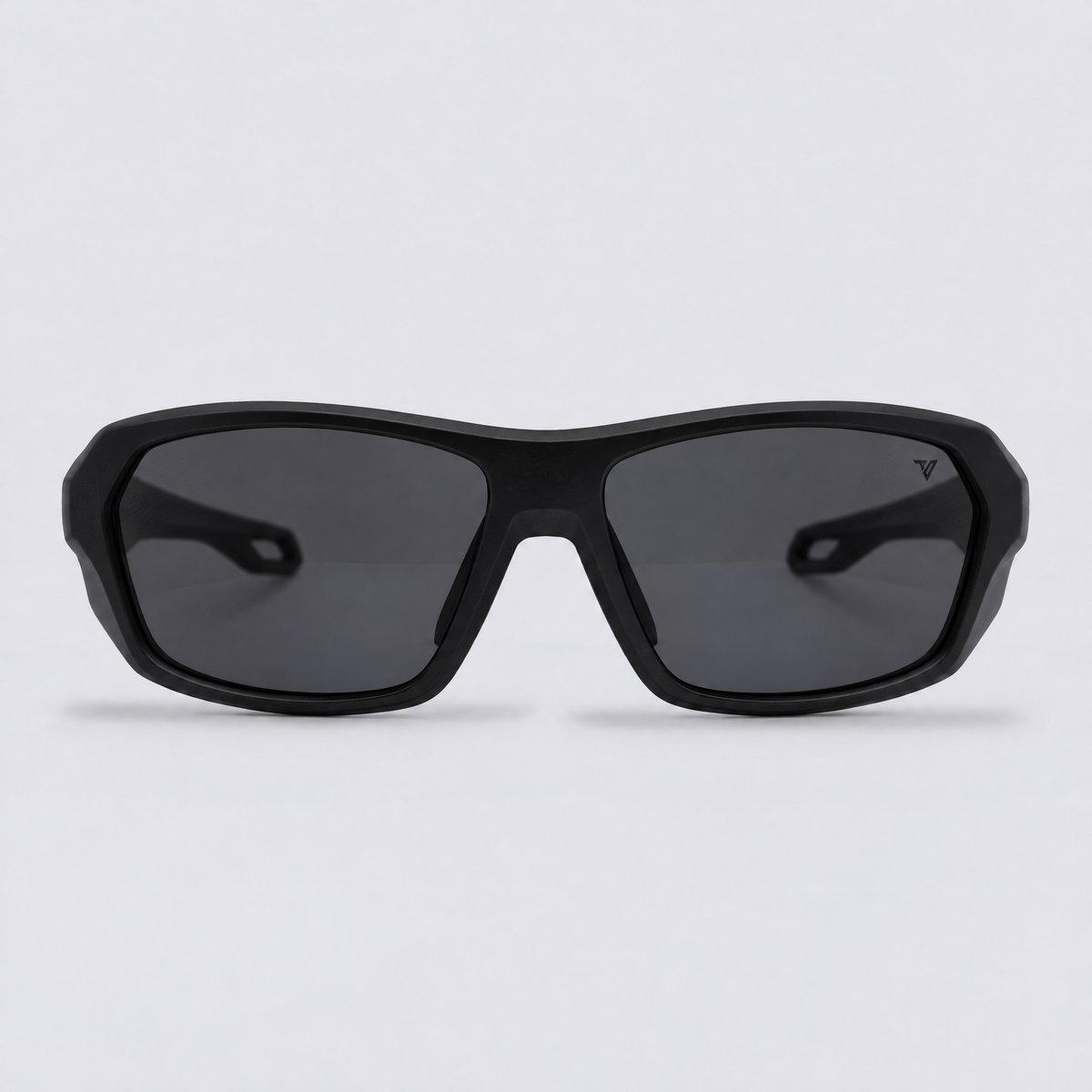 Trailvision Outrider sunglasses, Matte Black frame with polarized Smoke lenses, front view