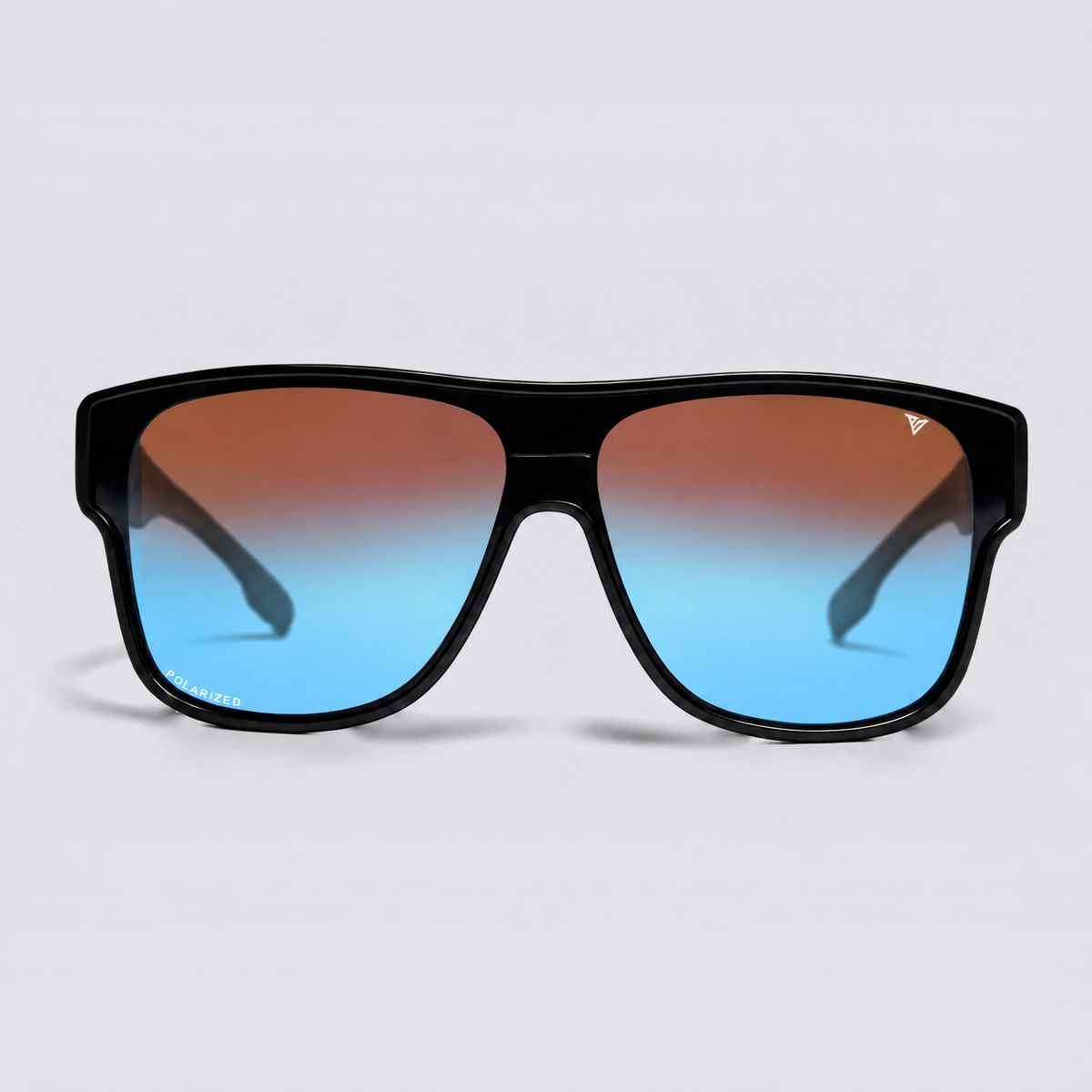 Trailvision Overwatch sunglasses, Matte Black frame with polarized Blue Mirror lens, front view
