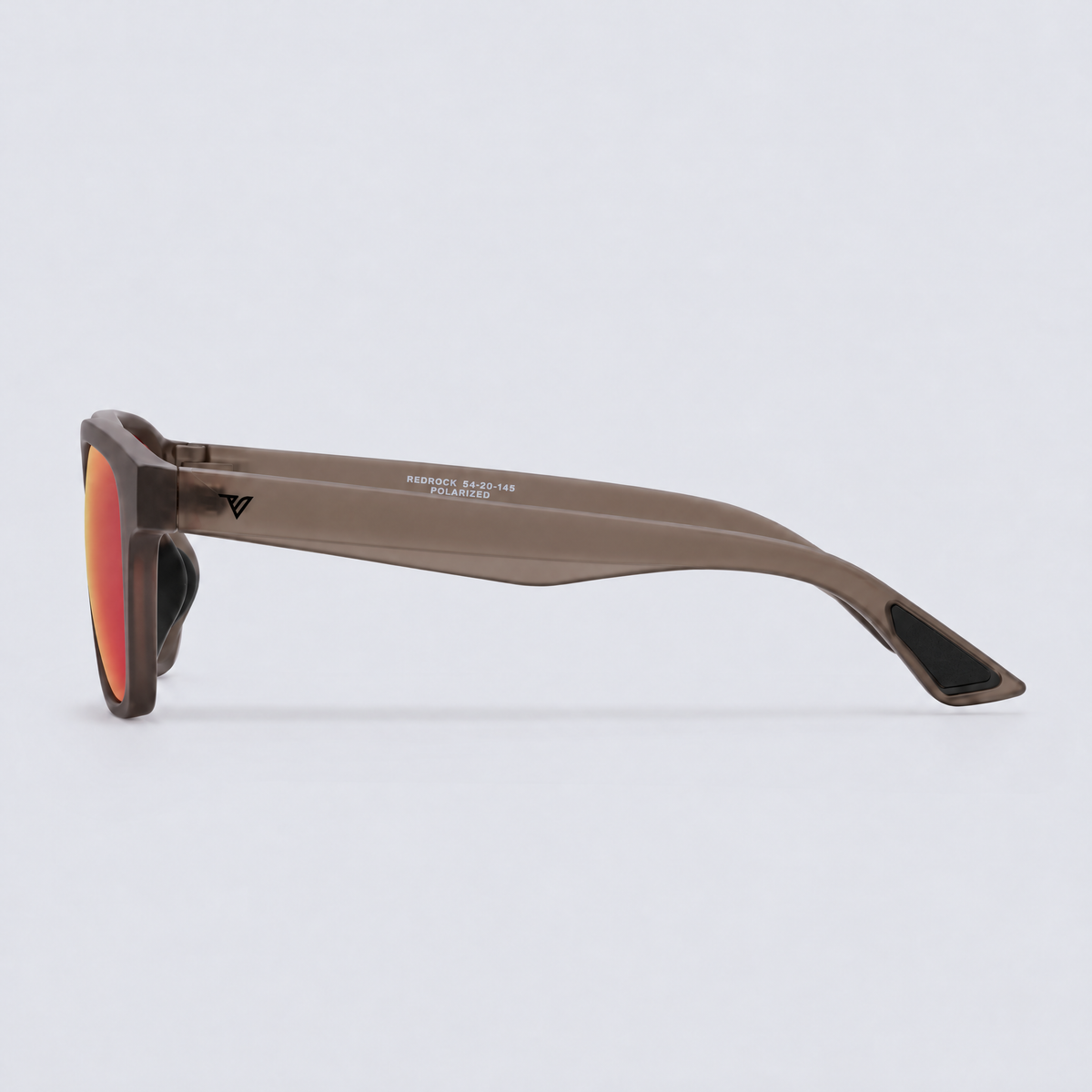 Trailvision Redrock sunglasses, Frosted Smoke Brown frame with polarized Red Mirror lenses, side view
