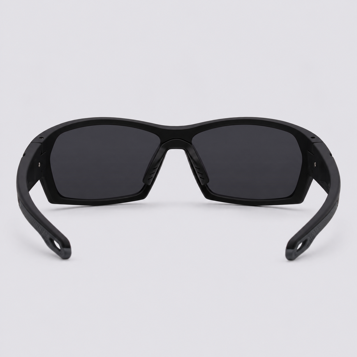 Trailvision Riptide sunglasses, Matte Black frame with grey grips and polarized Smoke lenses, back view