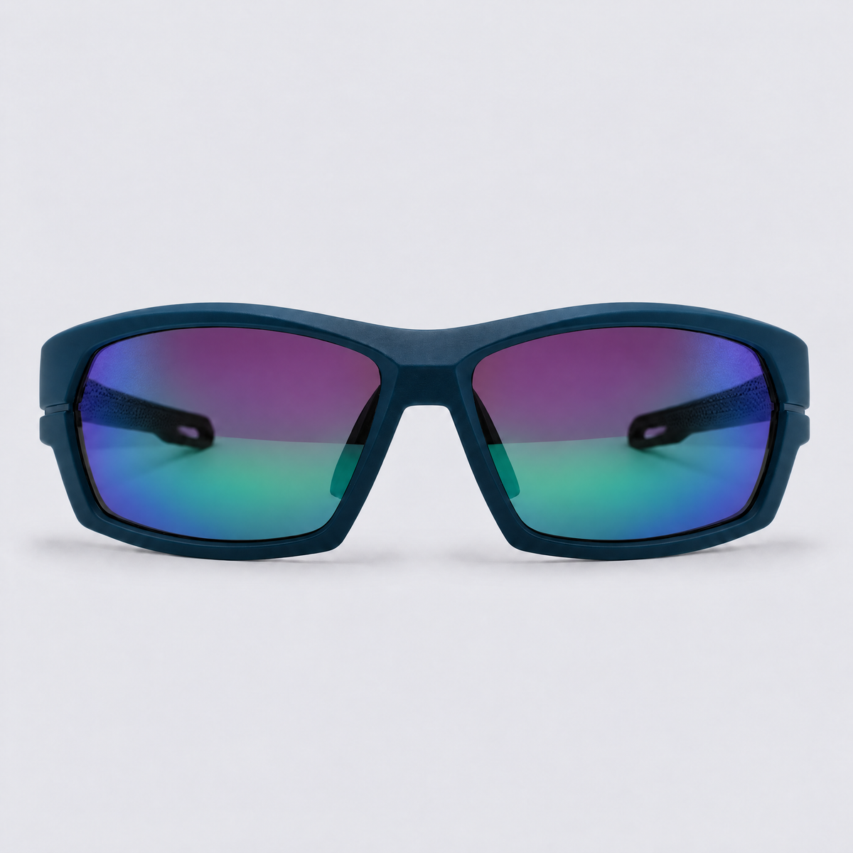 Trailvision Riptide sunglasses, Matte Teal frame with polarized Purple-Green Mirror lenses, front view