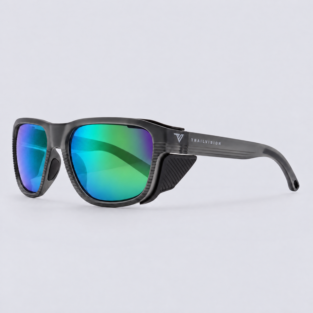 Switchback Matte Crystal Dark Grey Polarized Green Mirror – angle view