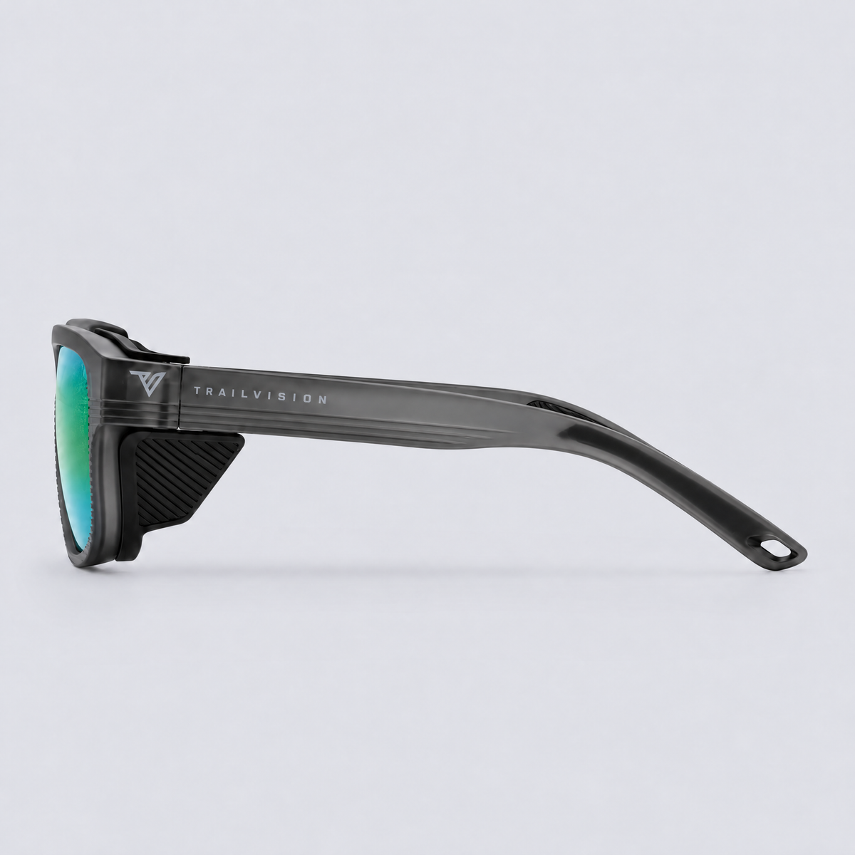 Switchback Matte Crystal Dark Grey Polarized Green Mirror – side view