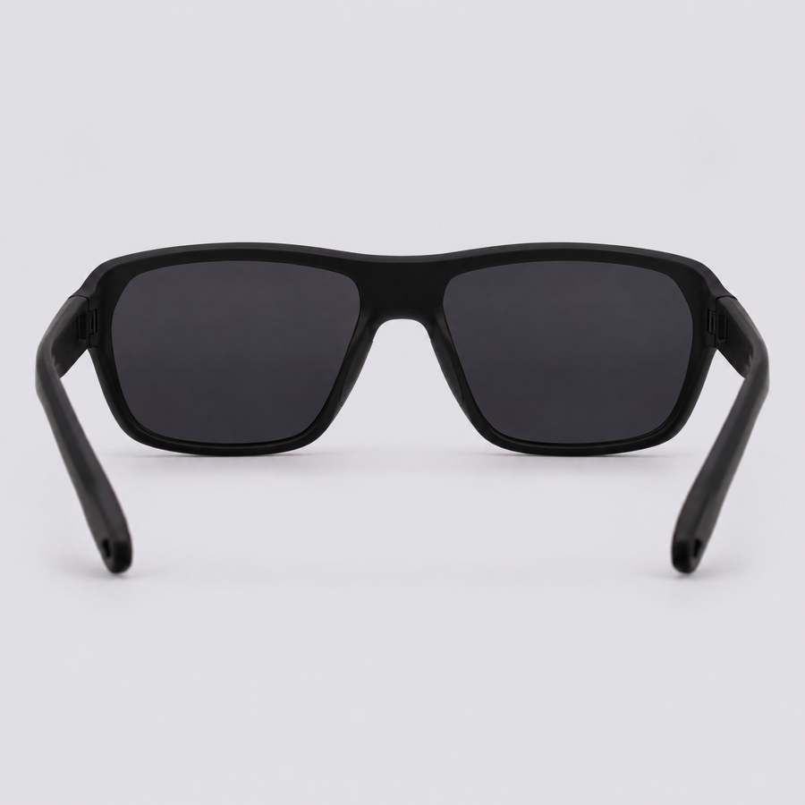 Trailvision Timberline sunglasses, Matte Black frame with polarized Smoke lenses, back view
