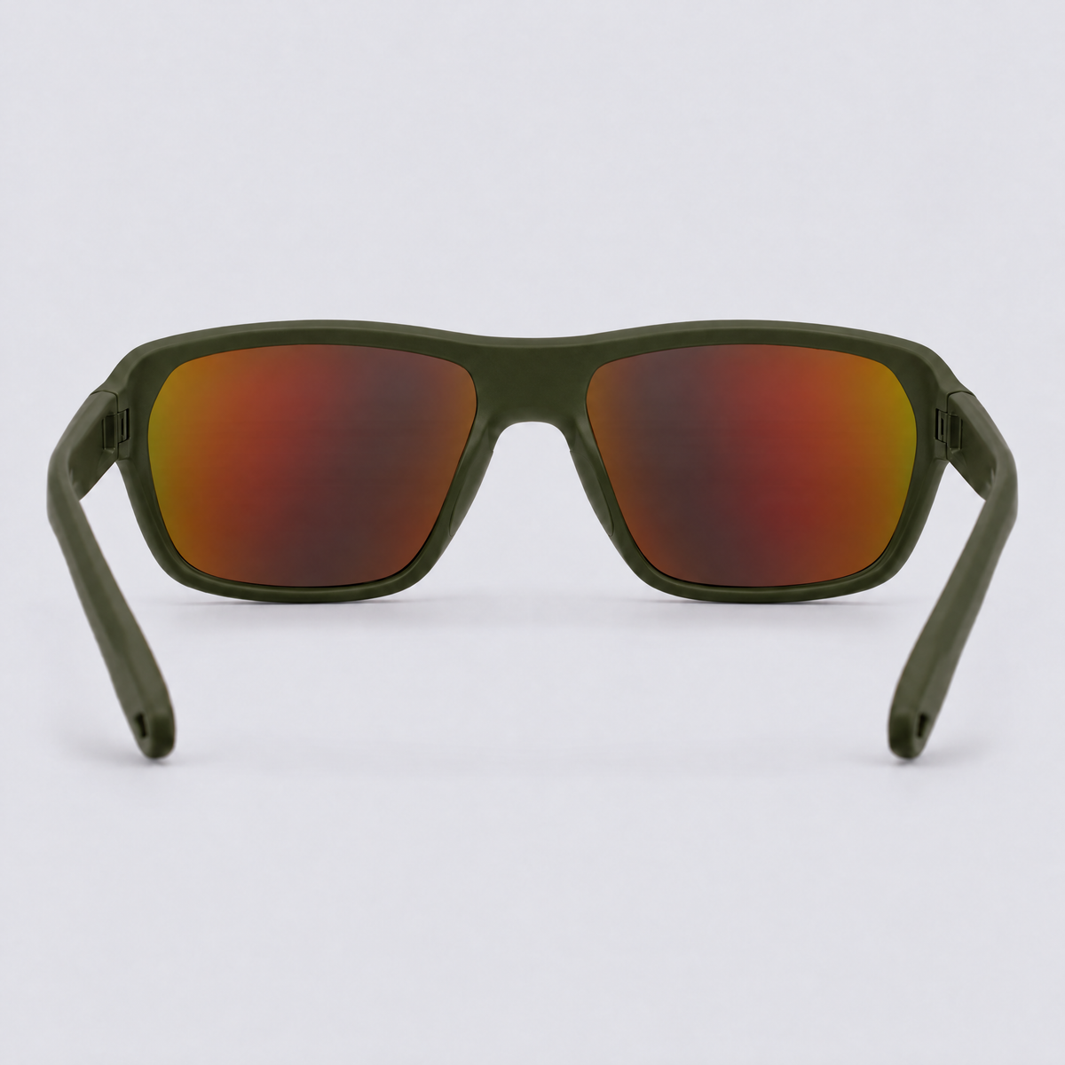 Trailvision Timberline sunglasses, Olive Green frame with polarized Red Mirror lenses, back view