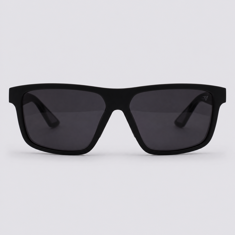 Trailvision Trailhead sunglasses, Matte Black frame with polarized Smoke lenses, front view