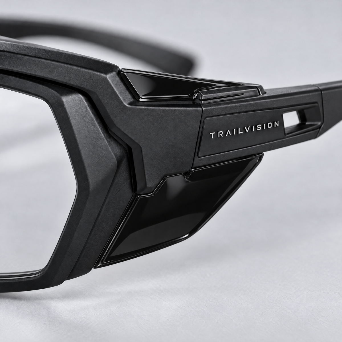 Close-up of the Titan glossy black integrated side shield