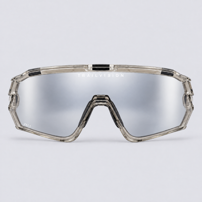 Trailvision Bastion safety glasses – front view with the photochromic lens fully activated to silver