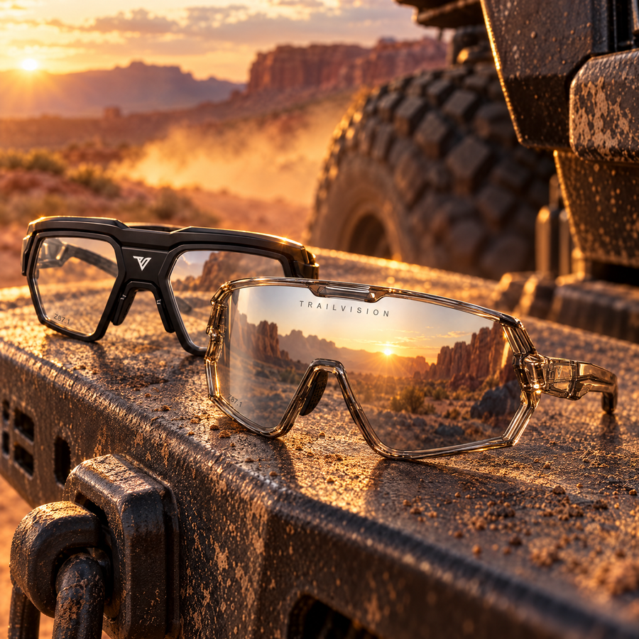 Bastion and Titan on an off-road rig at sunset
