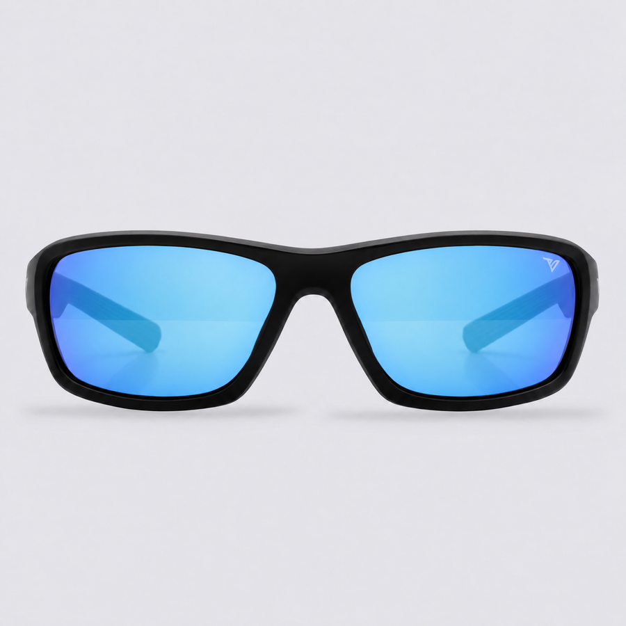 Crossway Matte Black Polarized Ice Blue Mirror – front view