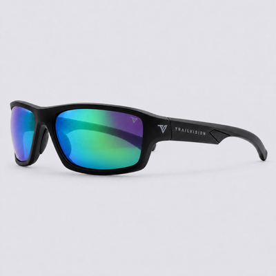 Crossway Matte Black Polarized Green Mirror – angle view