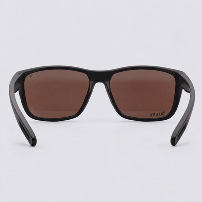 Trailvision Dustline sunglasses, Matte Black frame with polarized Blue Mirror lenses, back view