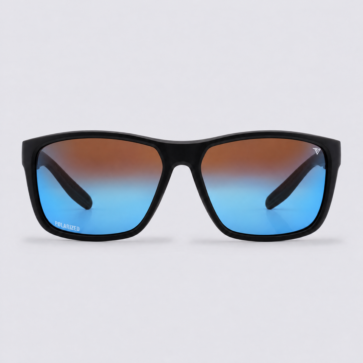 Trailvision Dustline sunglasses, Matte Black frame with polarized Blue Mirror lenses, front view
