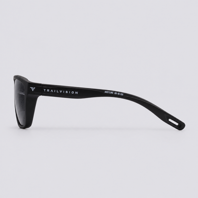 Trailvision Dustline sunglasses, Matte Black frame with polarized Smoke lenses, side view