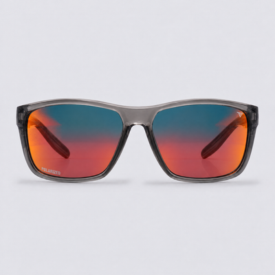 Trailvision Dustline sunglasses, Crystal Dark Grey frame with polarized Red Mirror lenses, front view