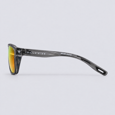 Trailvision Dustline sunglasses, Crystal Dark Grey frame with polarized Red Mirror lenses, side view
