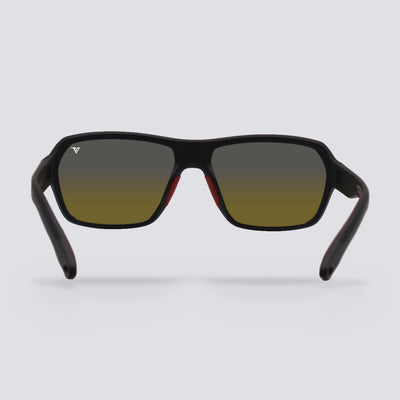 Frontier Matte Black, Polarized Blue Mirror lens, back view