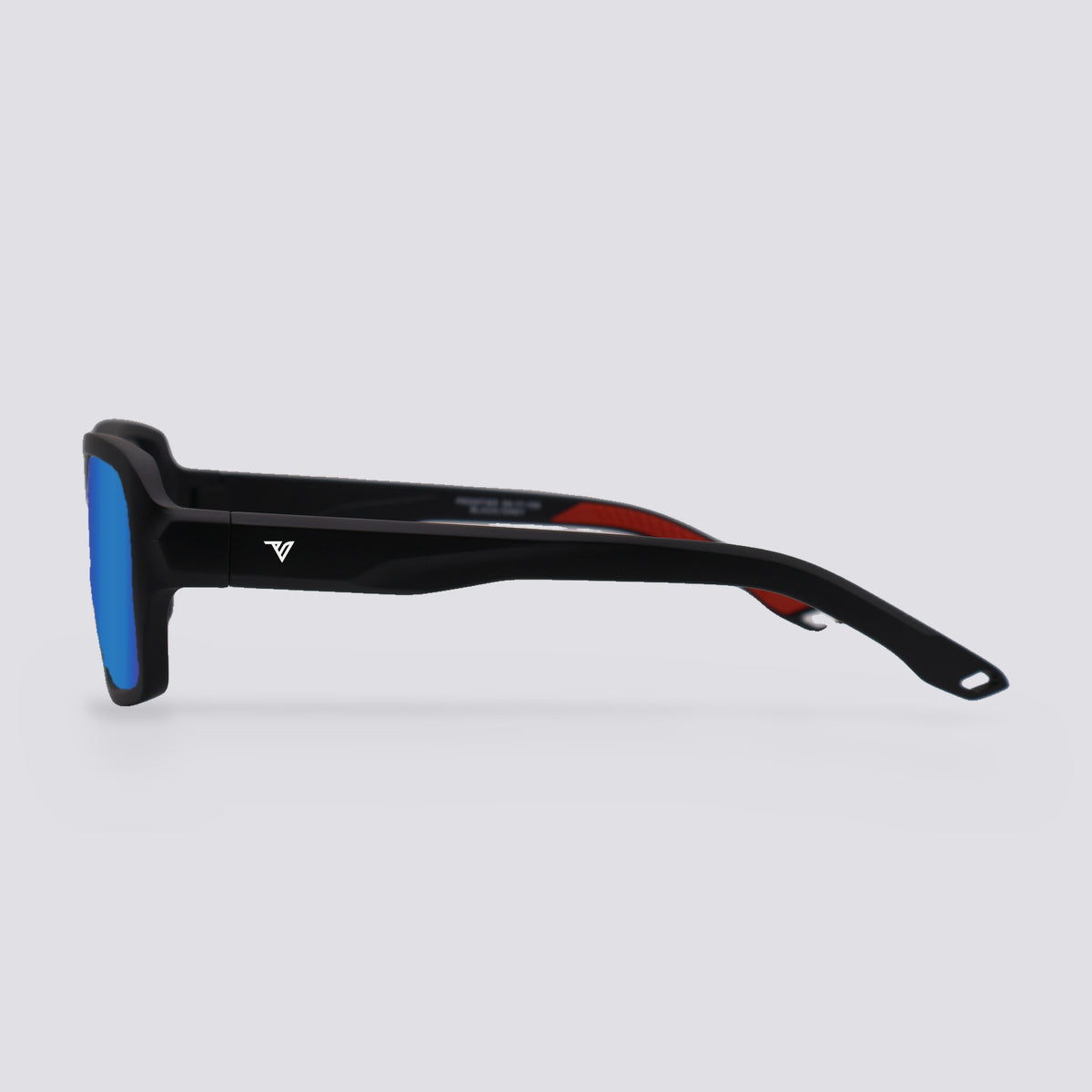 Frontier Matte Black, Polarized Blue Mirror lens, side view