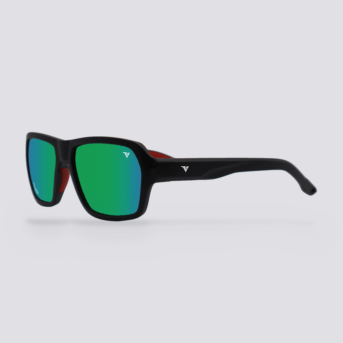 Frontier Matte Black, Polarized Green Mirror lens, angle view