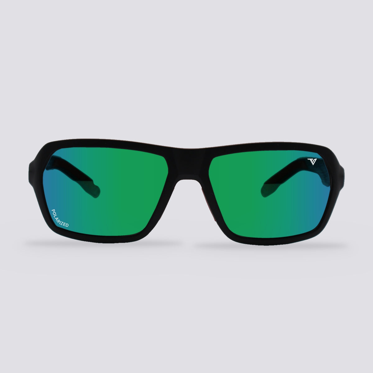 Frontier Matte Black, Polarized Green Mirror lens, front view