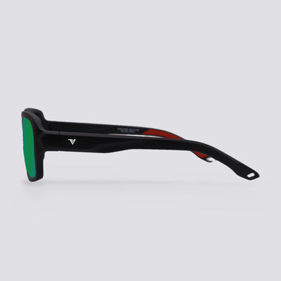 Frontier Matte Black, Polarized Green Mirror lens, side view