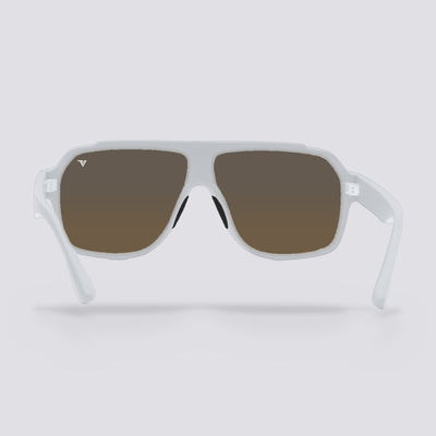 Highland polarized sunglasses, Frosted Clear frame, Ice Blue Mirror lens, back view