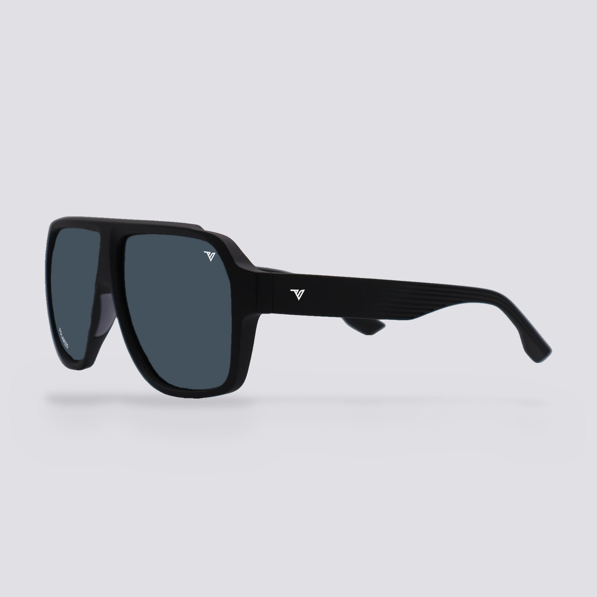 Highland polarized sunglasses, Matte Black frame, Smoke lens, angled view