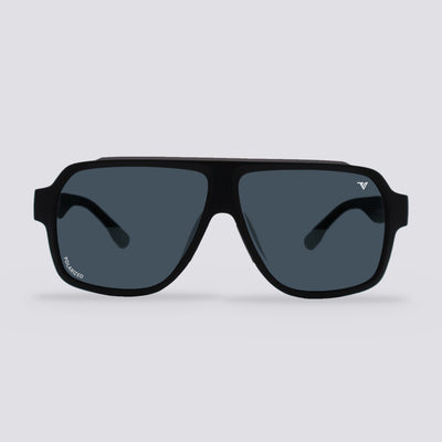 Highland polarized sunglasses, Matte Black frame, Smoke lens, front view