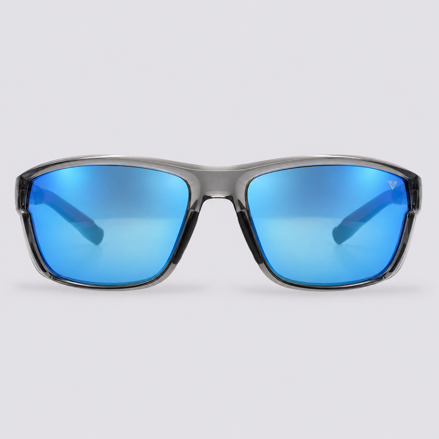 Ironclad Shiny Crystal Dark Grey Polarized Ice Blue Mirror – front view