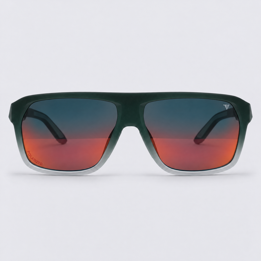 Trailvision Northbound sunglasses, Green Fade frame with polarized Red Mirror lenses, front view