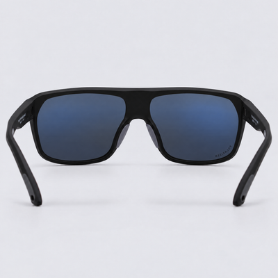 Trailvision Northbound sunglasses, Matte Black frame with polarized Blue Mirror lenses, back view