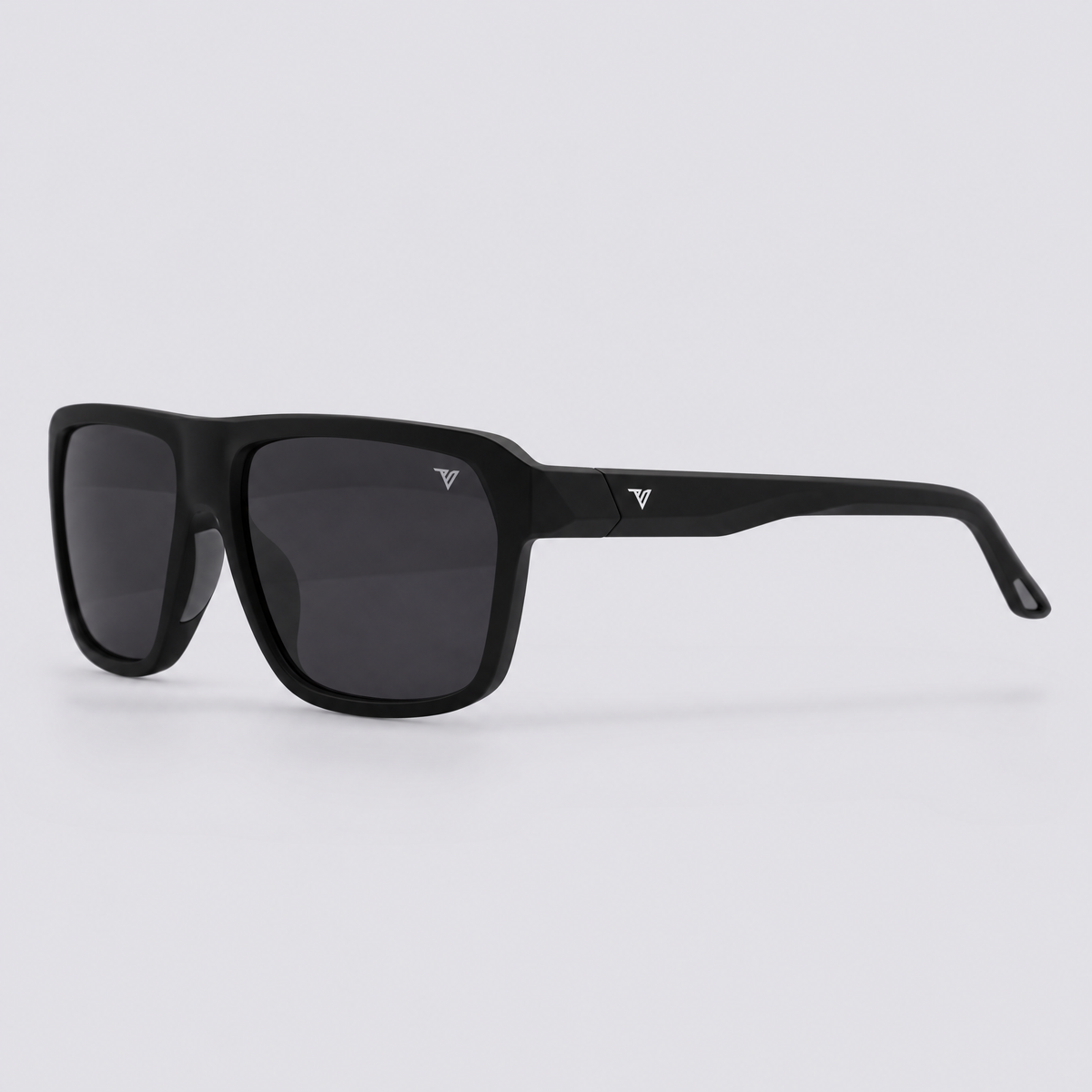 Trailvision Northbound sunglasses, Matte Black frame with polarized Smoke lenses, angle view