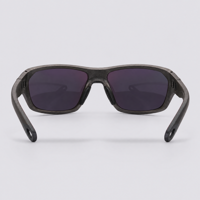 Trailvision Outrider sunglasses, metallic Gunmetal frame with polarized Purple Mirror lenses, back view