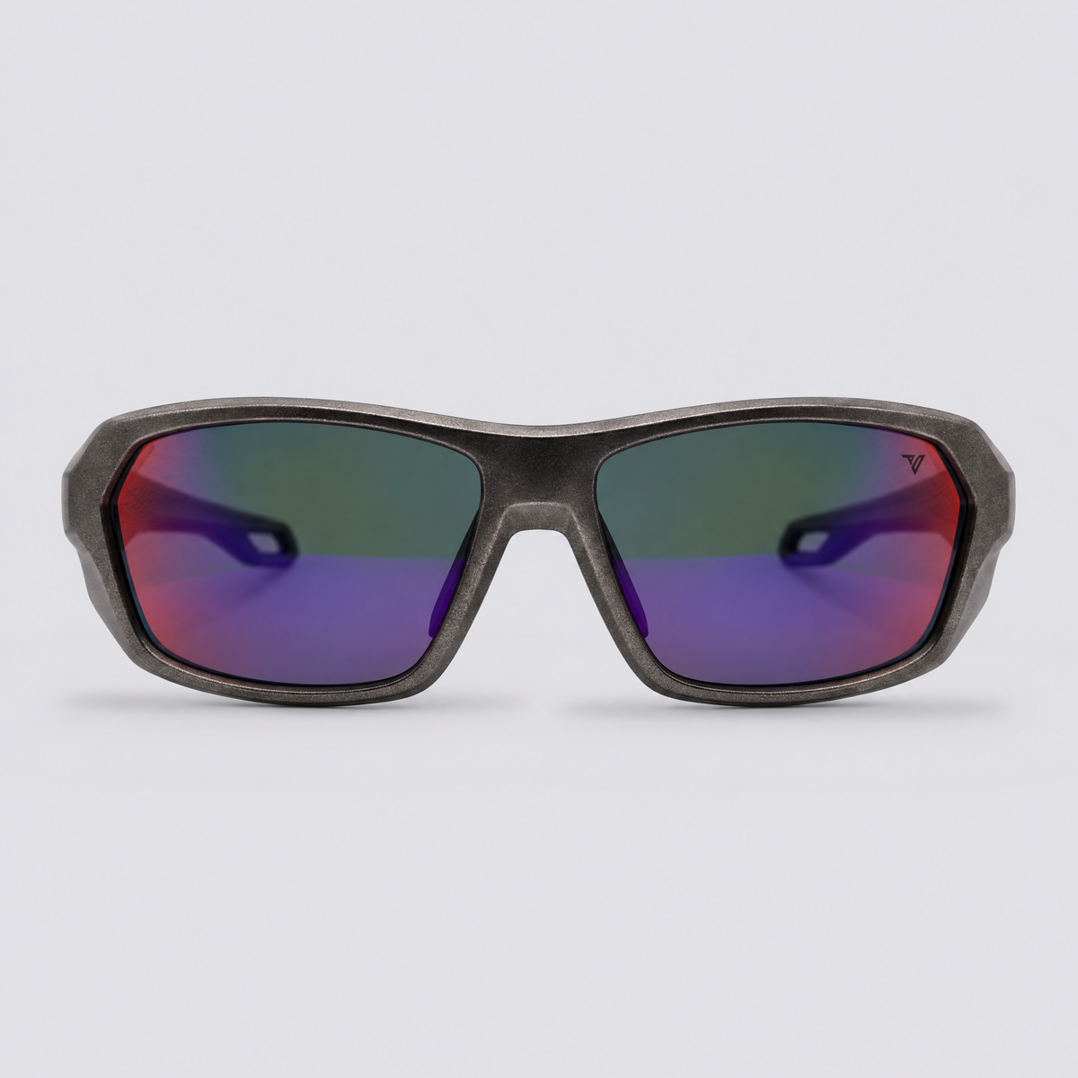 Trailvision Outrider sunglasses, metallic Gunmetal frame with polarized Purple Mirror lenses, front view