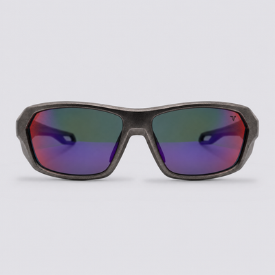 Trailvision Outrider sunglasses, metallic Gunmetal frame with polarized Purple Mirror lenses, front view