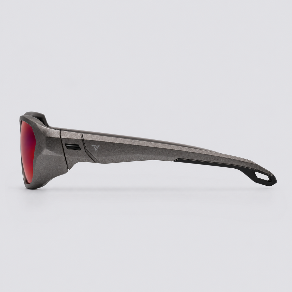 Trailvision Outrider sunglasses, metallic Gunmetal frame with polarized Purple Mirror lenses, side view