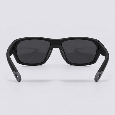 Trailvision Outrider sunglasses, Matte Black frame with polarized Smoke lenses, back view