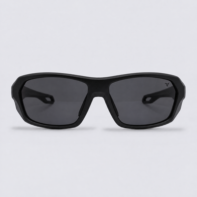 Trailvision Outrider sunglasses, Matte Black frame with polarized Smoke lenses, front view