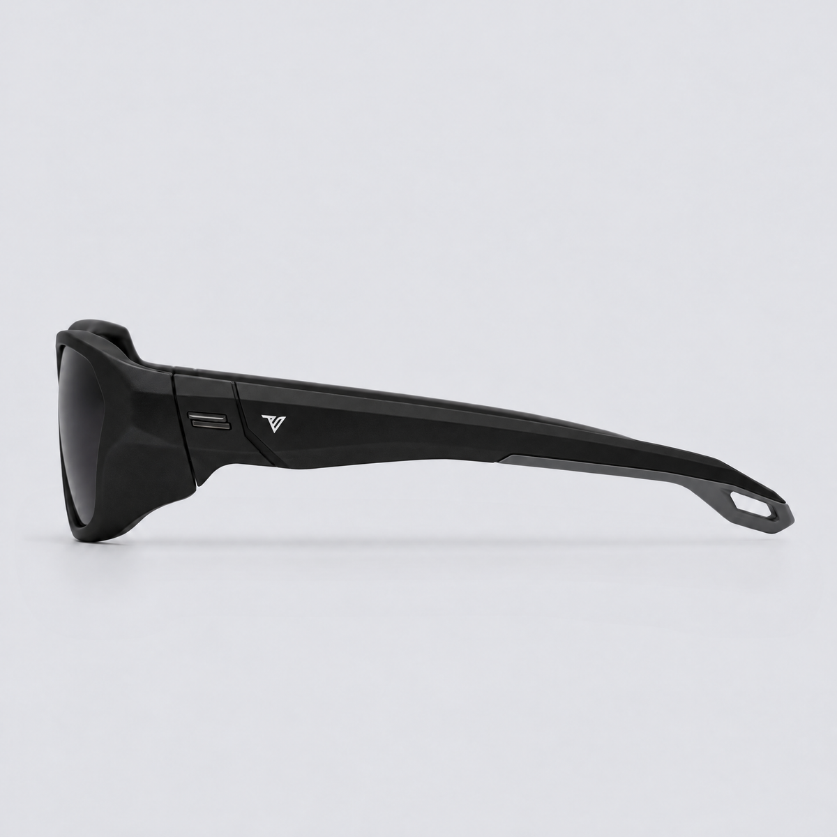 Trailvision Outrider sunglasses, Matte Black frame with polarized Smoke lenses, side view