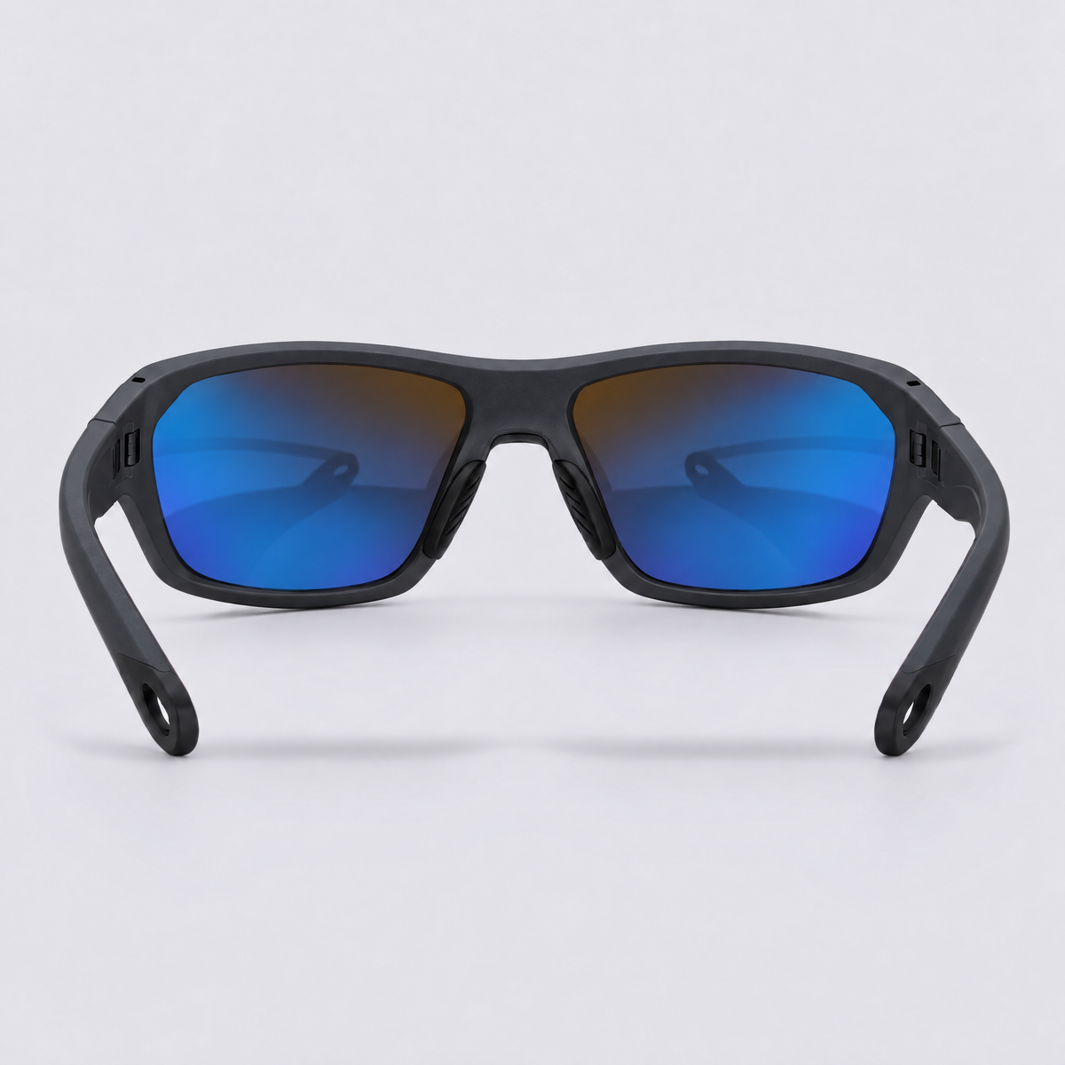 Trailvision Outrider sunglasses, Matte Grey frame with polarized Ice Blue Mirror lenses, back view