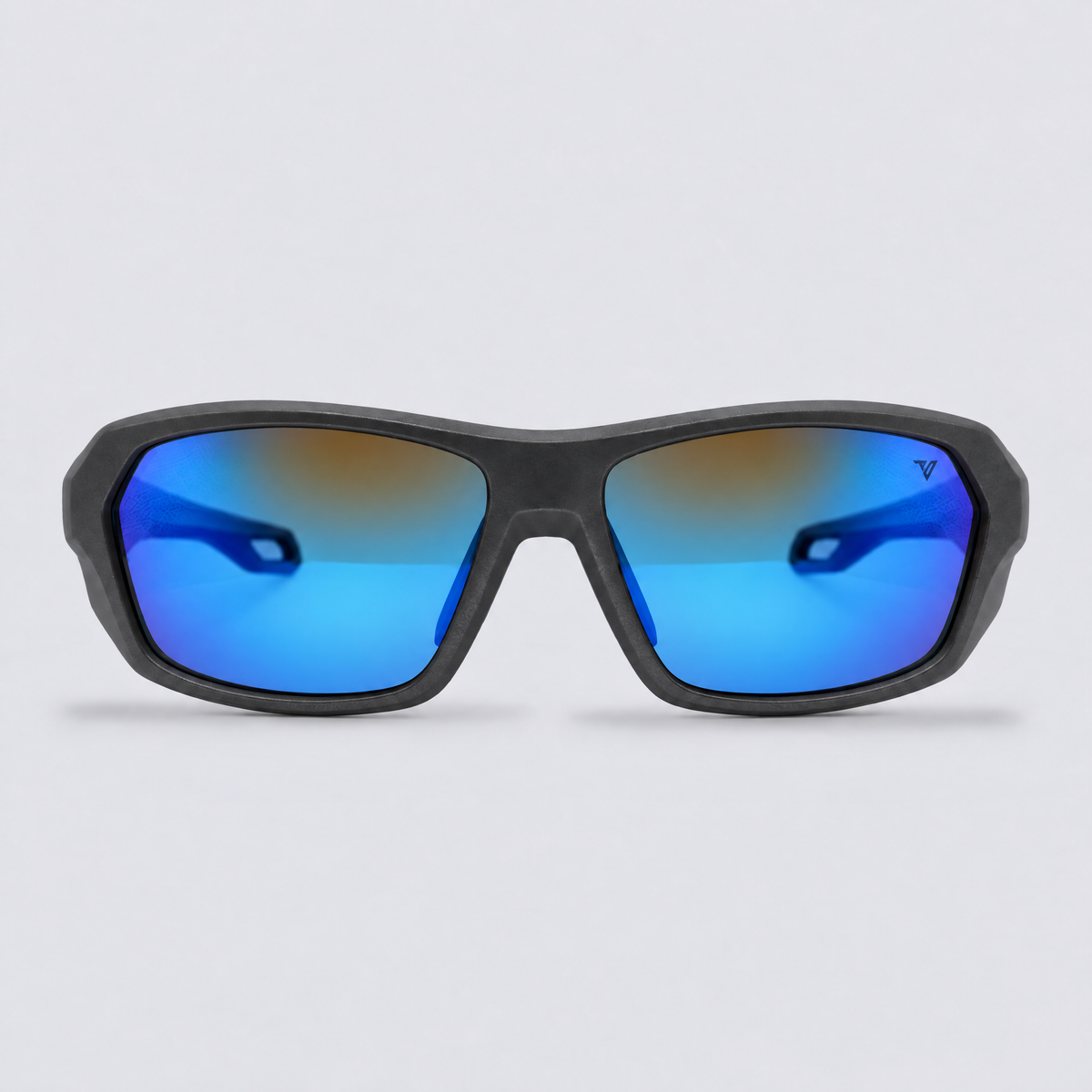 Trailvision Outrider sunglasses, Matte Grey frame with polarized Ice Blue Mirror lenses, front view