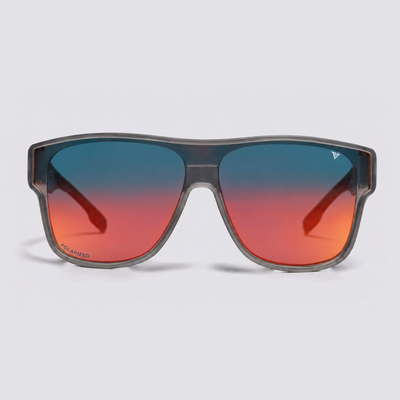 Trailvision Overwatch sunglasses, Matte Crystal Dark Grey frame with polarized Red Mirror lens, front view