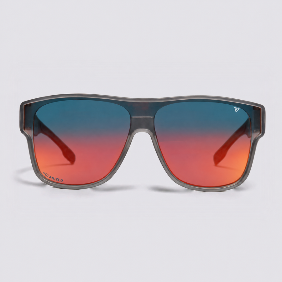 Trailvision Overwatch sunglasses, Matte Crystal Dark Grey frame with polarized Red Mirror lens, front view