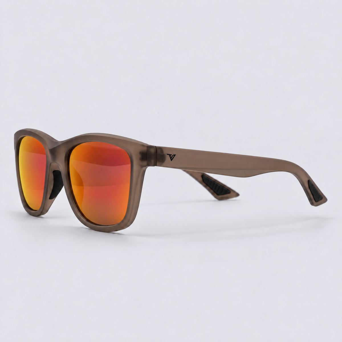 Trailvision Redrock sunglasses, Frosted Smoke Brown frame with polarized Red Mirror lenses, angle view